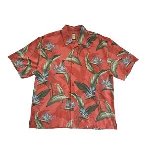 Jamaica Jaxx Shirt Mens Orange  Silk Hawaiian Floral Short Sleeve XXL EUC
